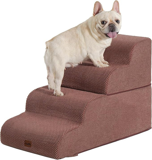 Made4Pets Dog Stairs Ramp for Bed 19.7" H, 4-Step Dog Steps for High Bed Couch Sofa Climbing, 35D Foam Pet Steps for Small Dogs and Cats, Non-Slip Bottom Pet Stairs, Brown