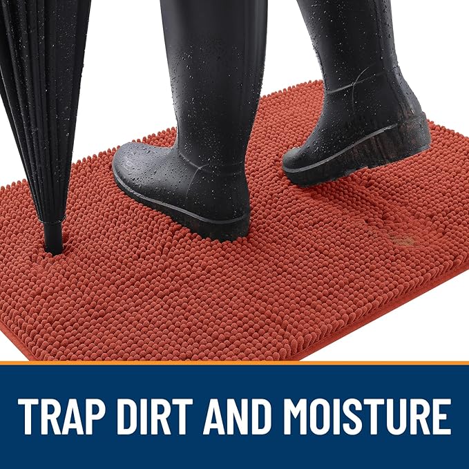 OLANLY Dog Door Mat for Muddy Paws 40x32, Absorbs Moisture and Dirt, Absorbent Non-Slip Washable Doormat, Quick Dry Chenille Mud Mat for Dogs, Entry Indoor Entryway Carpet for Inside Floor, Maple Red