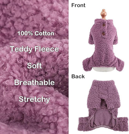 Fleece Dog Sweater Dog Pajamas Small Sized Dogs Boy Girl Fleece Puppy Clothes Jammies 4 Leg Doggie Pjs for Chihuahua Yorkie Spring Winter Warm Pet Onesies Jumpsuit Clothing Male Female, XS, Purple