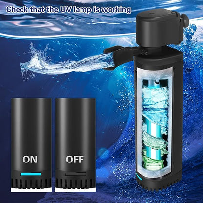 TARARIUM Fish Tank Filter U-V for 45-120 Gallon Tank, 300GPH Aquarium Filter for Turtle Tank Fish Tank Green Clean Machine, Sock Filter for Cold Plunge Saltwater Freshwater Crystal Clear