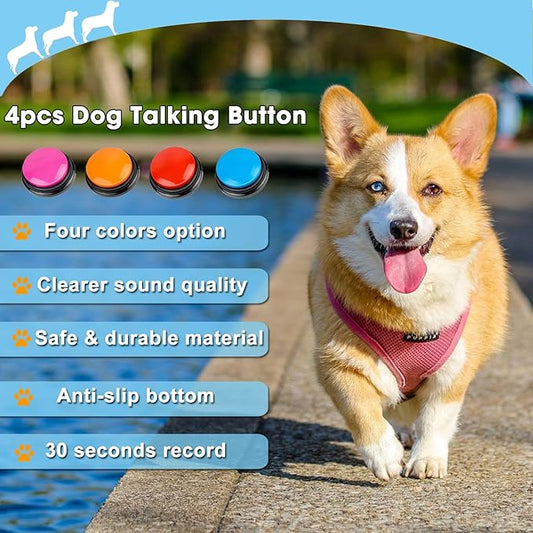 BoArt Voice Recording Button, Dog Buttons for Communication Pet Training Buzzer, 30 Second Record&Playback, Voice Recording Clicker for Cat, Puppy, Pet Trainin, Funny Gift for Study Office Home 4 Pcs