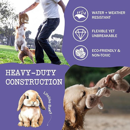 No-Stuffing Bunny Squeaky Dog Toy, Cute Plush Puppy Teething Toy to Keep Them Busy, Rabbit Interactive Tug of War & Dental Chew for Small Medium Large Dogs