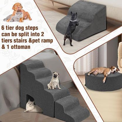 Update Stable Dog Stairs & Steps Ramps for High Beds 30 inches High Tall, LitaiL 6 Step Pet Stairs Steps for High Beds 30 inch Large Dogs, Non-Slip Dog Ramps for Small Dogs, Older Cat