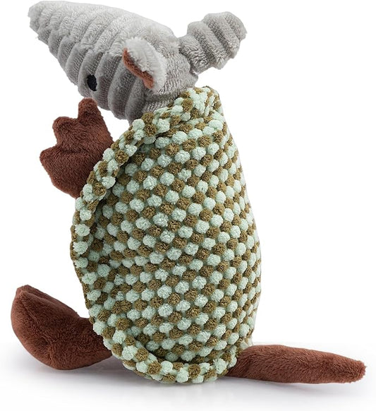 Hollypet Plush Dog Squeaky Toy Stuffed Armadillo Animal Pet Puppy Chew Toys with Clean Teeth for Small Medium Large All Breed Sizes Dogs, Light Green and Olive Drab,8 in