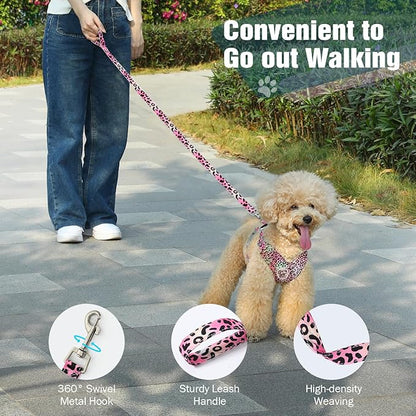 Pawaboo Small Dog Harness and Leash Set, Puppy Harness X-Frame No Pull No Choke, Dog Vest Harnesses Adjustable for Small Medium Sized Dogs,Soft Breathable Pet Harnesses, M, Magenta Leopard