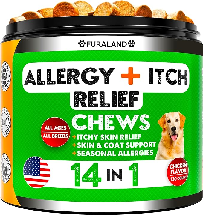 Dog Allergy Relief Chews - Dog Itch Relief - Omega 3 Fish Oil + Probiotics - Itchy Skin - Seasonal Allergies - Anti Itch Support & Hot Spots - Immune Supplement for Dogs