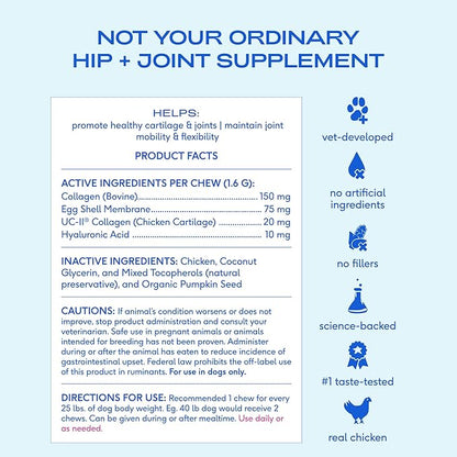 Native Pet Hip & Joint Supplement for Dogs - Advanced Dog Joint & Arthritis Supplement - Helps Maintain Healthy Cartilage, Joint Flexibility, Lubrication, & Function - with ESM & Collagen - 120 Chews