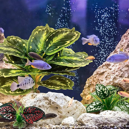 Moonorange Reptile Artificial Plants, Terrarium Plants Decorations Supplies, Aquarium Fish Tank Plant, Amphibian Habitat Hideout Tank Accessories(L Set-3pcs/C)