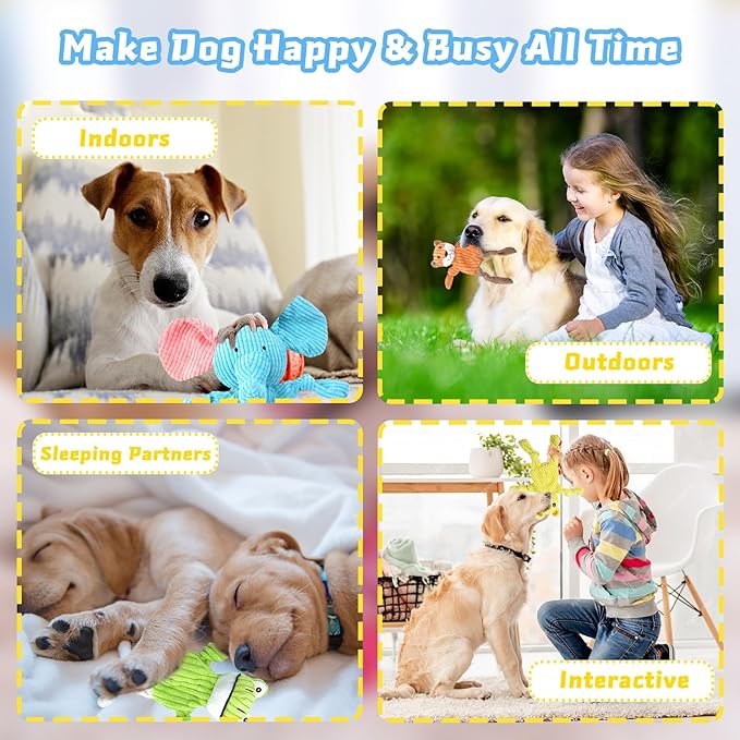 MRSOHRET 5 Pack Squeaky Dog Toys, No Stuffing Plush Dog Chew Toy Puppy Teething Toys to Keep Them Busy, Chewer Tough Durable Crinkle Interactive Dogs Toy Bundle for Small Medium Large Dogs