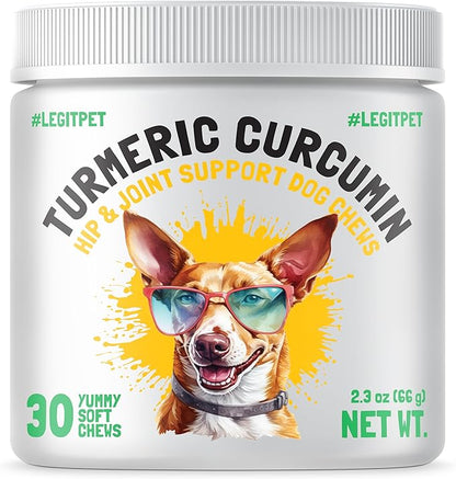 LEGITPET Turmeric Curcumin Hip & Joint Supplement for Dogs – Supports Mobility, Comfort & Overall Wellness – with Collagen & BioPerine – 30 Chews
