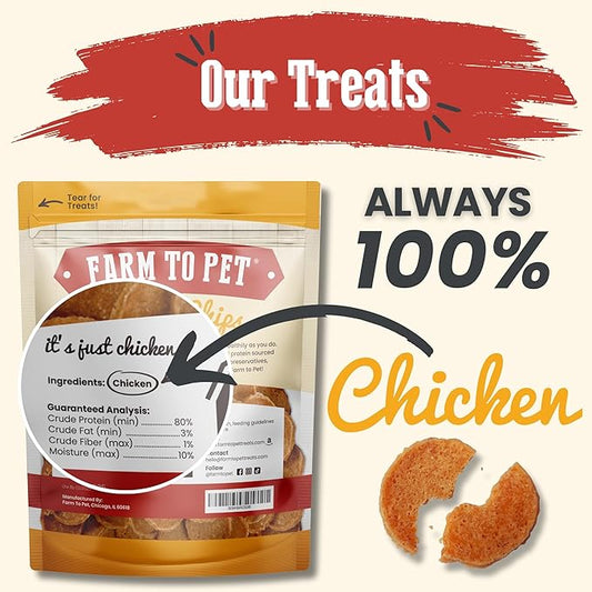 Farm To Pet - Dog Training Treats - Chicken Chips, Single Ingredient - 12 oz, Lean, All Natural, Healthy Dog Treats for Small, Medium, Large Breeds, & Puppies, Made in USA