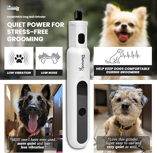 Diamondg Cordless Micro Dog Nail Grinder with Quiet Sound & LED Tip for Large & Small Dogs, 4hrs. Runtime - Electric Dog Nail Trimmer, Heavy Duty Rotary Tool Alternative to Toenail Clippers & Filers