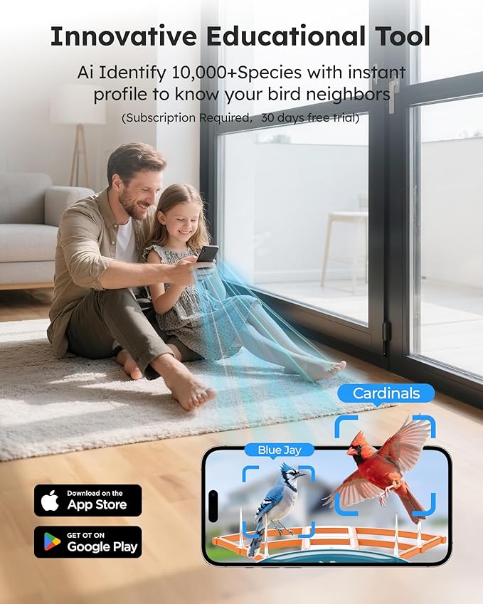 Smart Bird Feeder with Camera Solar Powered for Outdoors 2K FHD AI Recognition Hanging Bird Feeder Camera for Outside Backyard Garden, Gifts for Birdlover Mom Dad Kid (Deep Blue and Orange)