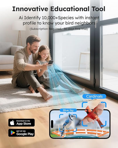 Smart Bird Feeder with Camera Solar Powered for Outdoors 2K FHD AI Recognition Hanging Bird Feeder Camera for Outside Backyard Garden, Gifts for Birdlover Mom Dad Kid (Deep Blue and Orange)