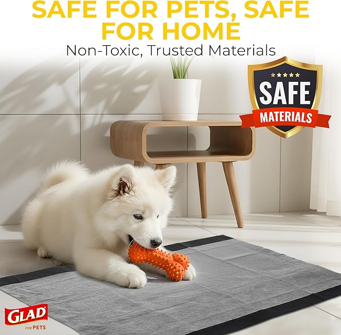 Glad for Pets Extra Large Charcoal Dog Training Pads - Absorbent Disposable Pee Pads for Dogs, Cats & Puppies - Jumbo-Size Potty Pads that Neutralize Urine Instantly - 30 Count Pet Supplies