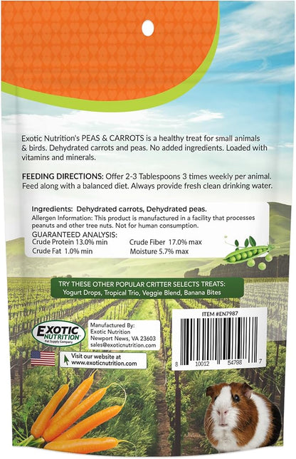 Exotic Nutrition Peas & Carrots 8 oz. - Healthy Natural Mixed Dried Vegetable Treat - for Rabbits, Guinea Pigs, Hamsters, Chinchillas and Small Pets