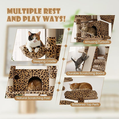 SHA CERLIN 81 Inches Extra Large Cat Tree for Indoor Adult Cats/XXL Big Cat Tower with Condo/Cozy Perches/Sisal Scratching Posts and Hammocks/Activity Center/F80/Heavy Duty/Leopard Print