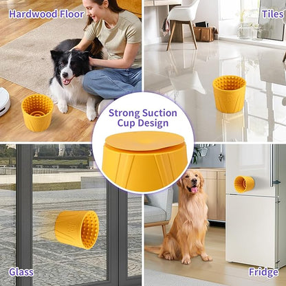 Anxiety Relief Slow Feeder Dog Lick Mat Treat Dispenser, Non-Slip Licking Bowl - Dog Enrichment Toys for Small, Medium & Large Breeds, BPA Free Silicone (Yellow, M-L)