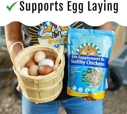 Buff Clucks Herb Supplement for Backyard Chickens - Natural Chicken Treats, Poultry Feed Botanical Mix, Plant-Based Coop Snacks for Daily Wellness, Feather Quality, Egg Production, USA (20 LB)