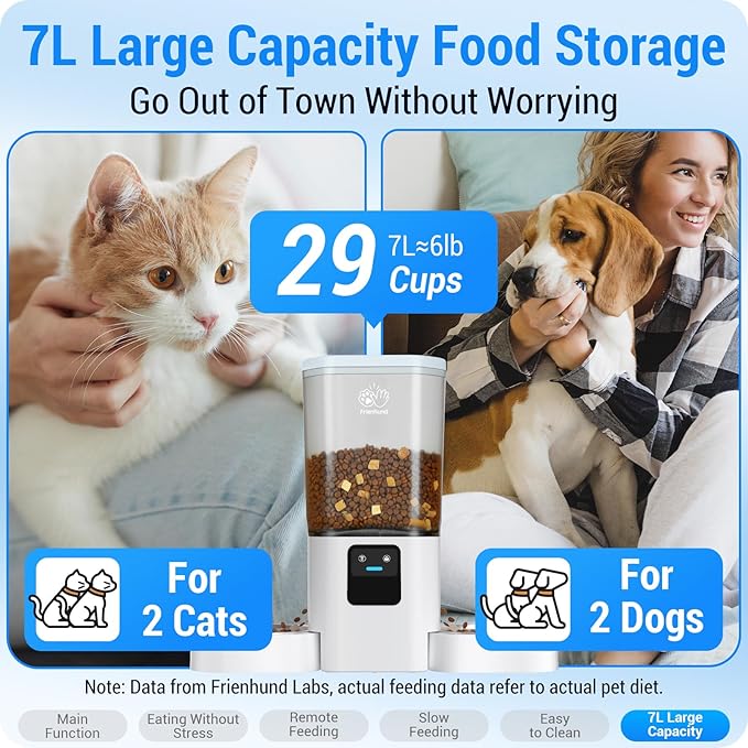 Automatic Cat Feeder 2 Cats with Slow Feed: Dual Automatic Dog Feeder with 5G WiFi, Cat Food Dispenser with APP Control for Multiple Pets, Detachable for Easy Clean, Double Pet Bowl - 29 Cup