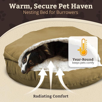 Snoozer Classic Poly-Cotton Cozy Cave Pet Bed, Extra Large, Khaki