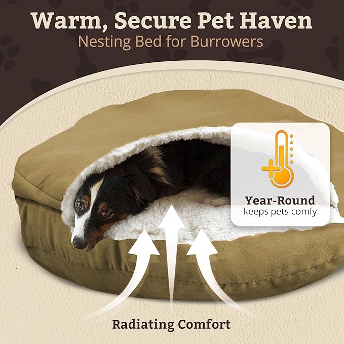 Snoozer Classic Poly-Cotton Cozy Cave Pet Bed, Large, Khaki