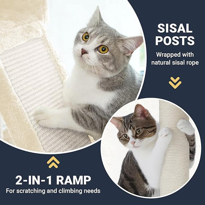 Allewie 82 Inches Large Cat Tree/House/XXL Tall Cat Towers for Big Feline/Scratching Post/Multi-Level Large Kitty Climbing Tree with Condo/Beige