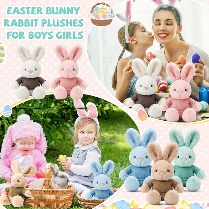 Poen 10 Pcs Easter Bunny Stuffed Animal Bulk 14 Inches Cute Rabbits Plush Toys Easter Bunny Gift in 5 Colors Easter Basket Eggs Filled Stuffers for Boys Girls Easter Birthday Party Decor (Creative)