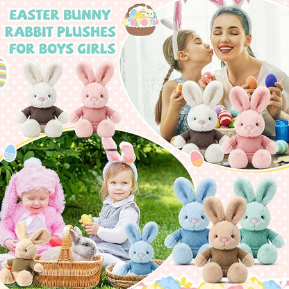 Poen 10 Pcs Easter Bunny Stuffed Animal Bulk 14 Inches Cute Rabbits Plush Toys Easter Bunny Gift in 5 Colors Easter Basket Eggs Filled Stuffers for Boys Girls Easter Birthday Party Decor (Creative)