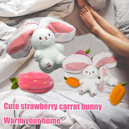 YOUBLEK Bunny Stuffed Animal,Strawberry Reversible Cuddle Bunny Plush Doll with Zipper Cute Soft Rabbit Toys Pillow for Kids and Adults Easter Bunnies Plushies Gifts (Strawberry, 7.09 inches)