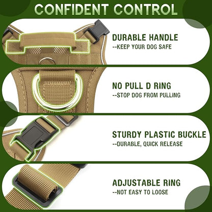 WINSEE Mesh Dog Harness with 10 Pet Patches for Medium Service Dog in Training, Breathable Tactical Molle Vest with Double Handle, Reflective Military Pet Vest for Walking Hiking