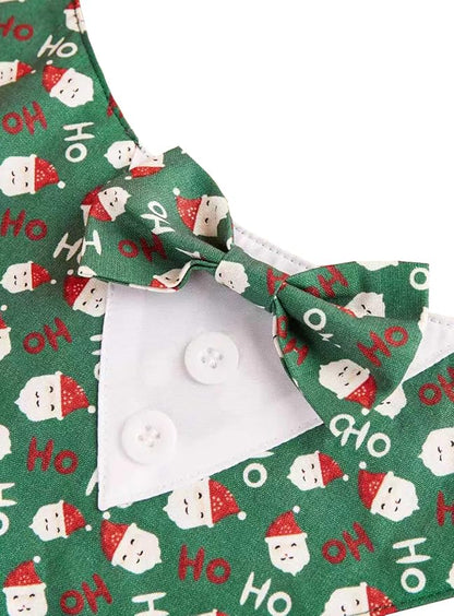 HDGDT Adjustable Green Santa Christmas Dog Tuxedo Bandana with Bow Tie - Holiday Pet Outfit Costume for Dogs XS to XL