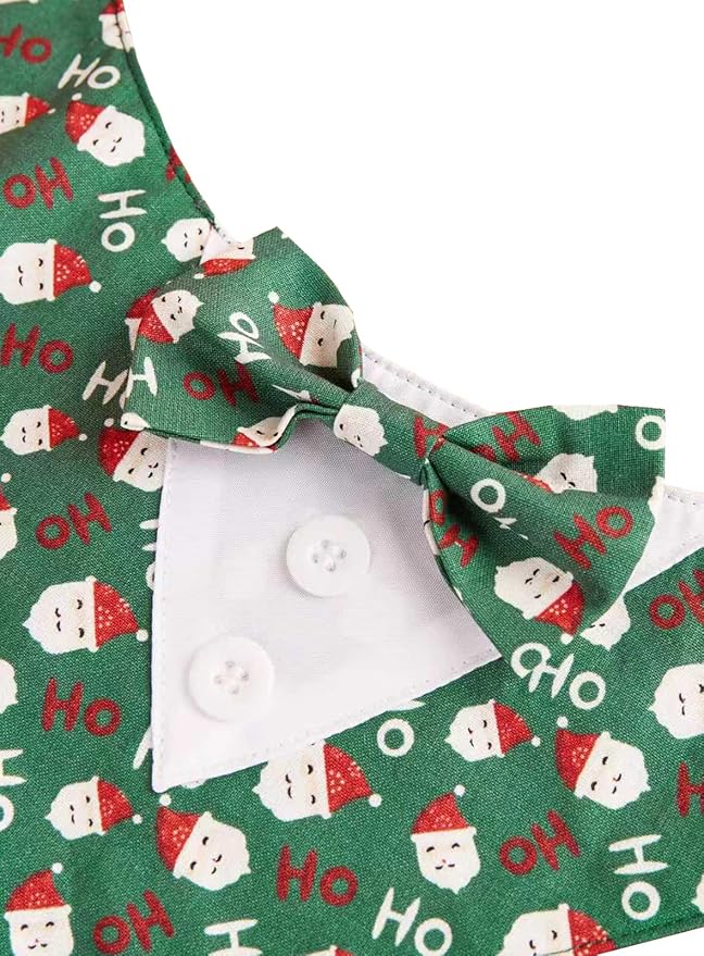 HDGDT Adjustable Green Santa Christmas Dog Tuxedo Bandana with Bow Tie - Holiday Pet Outfit Costume for Dogs XS to XL