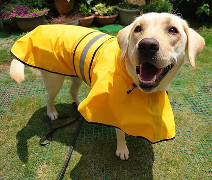 Dog Raincoat - Reflective Waterproof Dog Rain Jacket with Hoodie Lightweight Rain Coat for Small Medium Large Dogs (Large, Yellow)