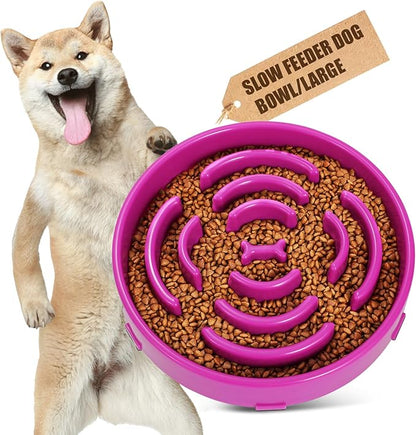 WHIPPY Large Slow Feeder Dog Bowls for Large Medium Dogs Anti-Chocking Slow Feeding Maze Dog Food Bowl Slow Eating Interactive Bloat Stop Puzzle Bowl,Purple