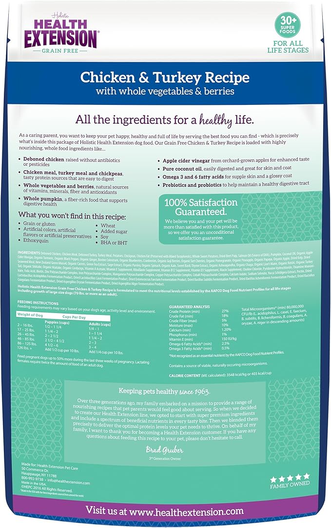 Health Extension Grain Free Chicken & Turkey Dry Dog Food - 30+ Superfoods and Probiotics for All Life Stages (23.5lb)