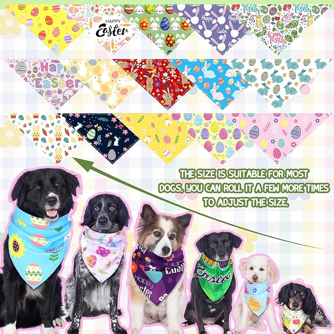100 Pcs Easter Dog Bandanas Bulk Pet Bibs Colorful Triangle Scarf Pet Bandanas for Medium Large Dogs Easter Festival Spring Summer Birthday Costume Decor