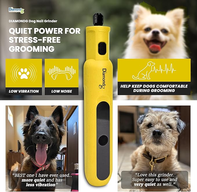 Diamondg Cordless Micro Dog Nail Grinder with Quiet Sound & LED Tip for Large & Small Dogs, 4hrs. Runtime - Electric Dog Nail Trimmer, Heavy Duty Rotary Tool Alternative to Toenail Clippers & Filers