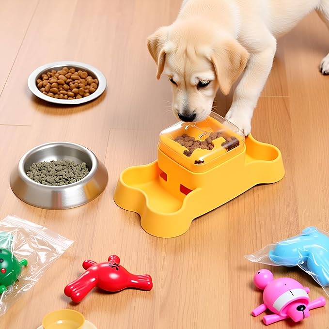Dog Slow Feeder, Interactive Dog Treat Dispenser Toy for Mental Stimulation, Food Puzzles for Cats & Dogs to Prevent Boredom, Anxiety, Easy to Fill & Clean(Yellow).