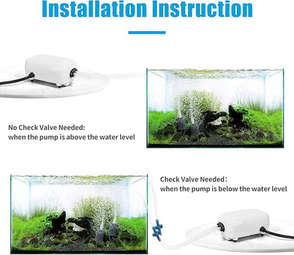 AQUANEAT Aquarium Air Pump for 20-210 Gallon Tank, Fish Air Bubbler, Hydroponic Oxygen Aerator with Stones, Airline Tubing, Check Valves