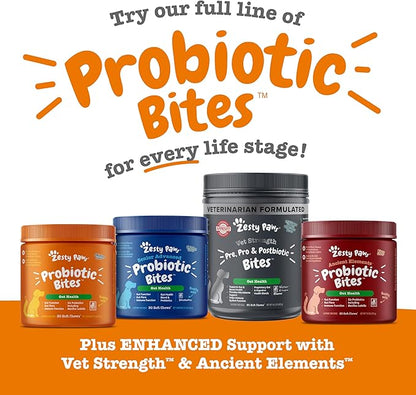 Zesty Paws Probiotics for Dogs, Digestive Enzymes Gut Flora, Digestive Health, Diarrhea & Bowel Support, DE111, Dog Probiotics Soft Chew for Pet Immune System, Chicken, 90 Ct