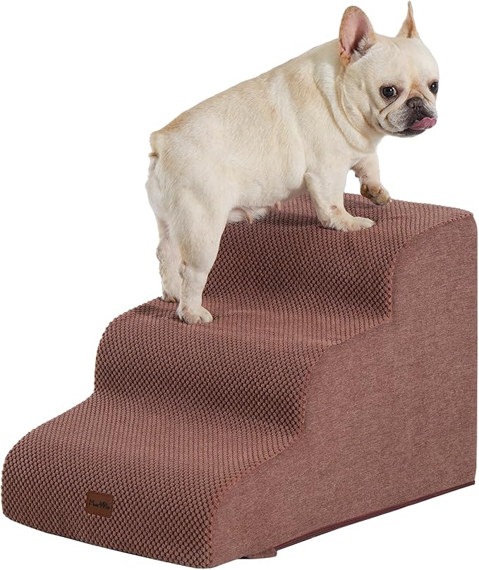 Made4Pets Dog Stairs Ramp for Small Dogs 15.7" H, 3-Step Dog Steps for Bed Couch Sofa and Chair, 35D Foam Pet Steps for Small Dogs and Cats, Non-Slip Bottom Pet Stairs, Brown