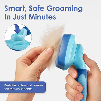 American Kennel Club-Self-Cleaning Slicker Brush for Dogs & Cats |Pet Grooming Brush |Removes Loose Hair, Mats & Tangles | Gentle Deshedding Tool for All Coat Types | Skin Friendly & Easy-Clean Design