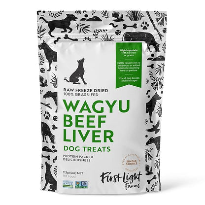 First Light Farms Freeze-Dried Wagyu Beef Liver Dog Treats | 100% Grass-Fed, Certified Humane, 4 oz | Single Ingredient, Nutrient-Dense Superfood for All Breeds & Life Stages