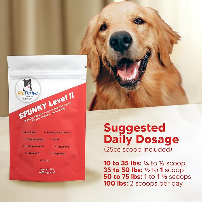 Spunky Level II Hip and Joint Supplement for Dogs, Glucosamine for Dogs with MSM, Dog Vitamins and Supplements Helps Digestion, Dog Joint Supplement - 1LB