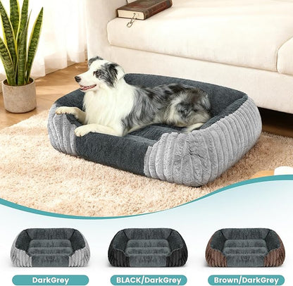 Dog Beds for Medium Dogs 32x24 Inch, Comfort-Sided Orthopedic Dog Bed Couch with Breathable Shredded Memory Foam, Faux Rabbit Fur Pet Bed, Non-Detachable, Non-Slip, Machine Washable