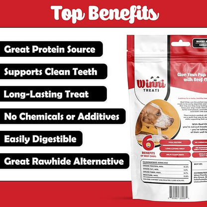 Beef Cheek Chips for Dogs - Single Ingredient, Premium Dog Chews - Long-Lasting, Not Rawhide, Dental Health - 5 Pieces