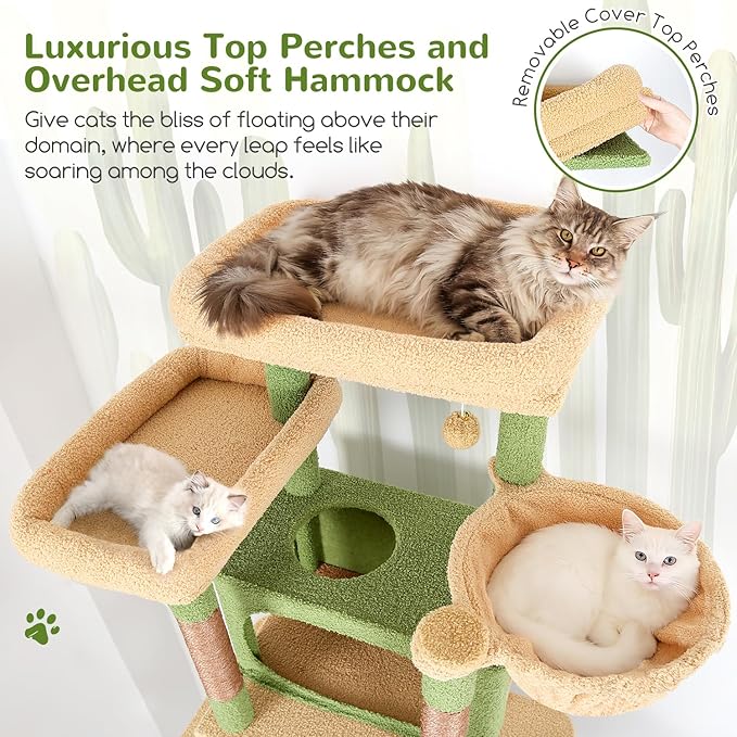 Globlazer XXL Cactus Giant Cat Tree, 83 Inch Heavy Duty Cactus Tall Cat Tower for Indoor Cats Large Adult, Multi-Level Large Cat Condo with 8 Scratching Posts, Hammock, 2 Platform, F83B, Green