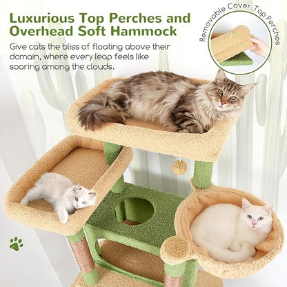 Globlazer XXL Cactus Giant Cat Tree, 83 Inch Heavy Duty Cactus Tall Cat Tower for Indoor Cats Large Adult, Multi-Level Large Cat Condo with 8 Scratching Posts, Hammock, 2 Platform, F83B, Green