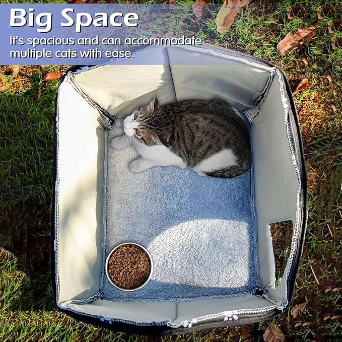 Fhiny Stray Cats Shelter, Waterproof Outdoor Cat House Foldable Warm Pet Cave for Winter Wild Animal Tent Bed Anti-Slip Kitten Cave for Feral Cat Dog Puppy Weatherproof Black (L:17.7"×15"×16.5")